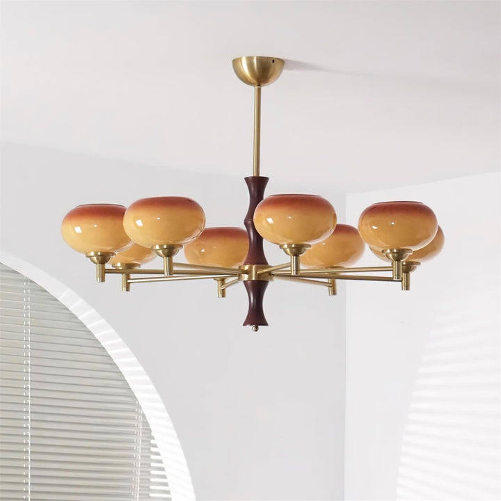 Virelli Lustre Globes en Verre Caramel Bras en Bois de Noyer Vintage - Neutralighting