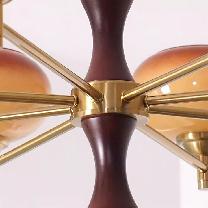 Virelli Lustre Globes en Verre Caramel Bras en Bois de Noyer Vintage - Neutralighting