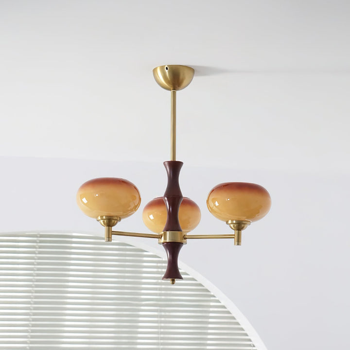 Virelli Lustre Globes en Verre Caramel Bras en Bois de Noyer Vintage - Neutralighting