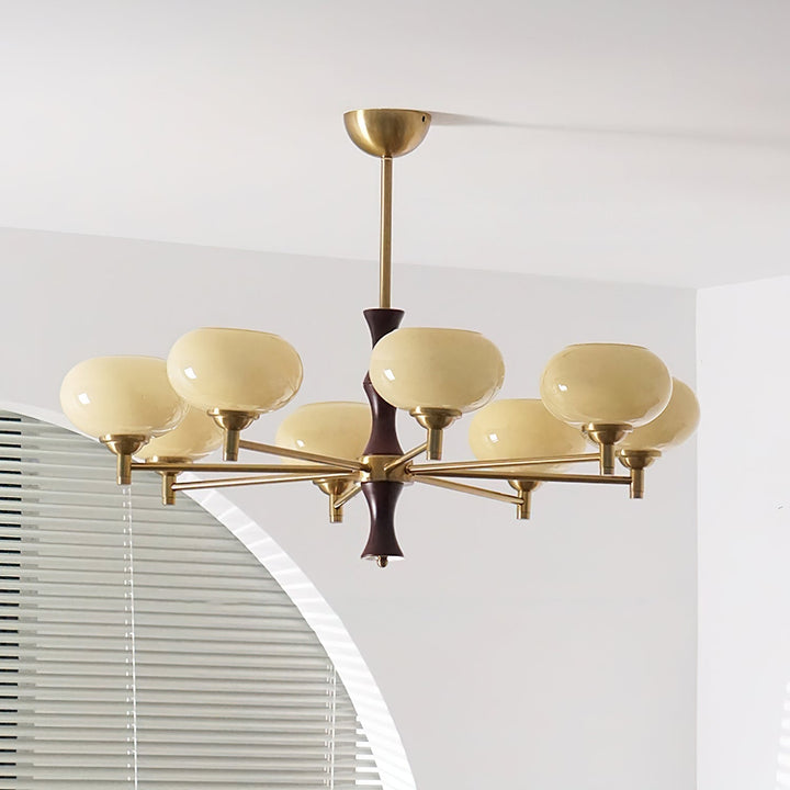 Virelli Lustre Globes en Verre Caramel Bras en Bois de Noyer Vintage - Neutralighting