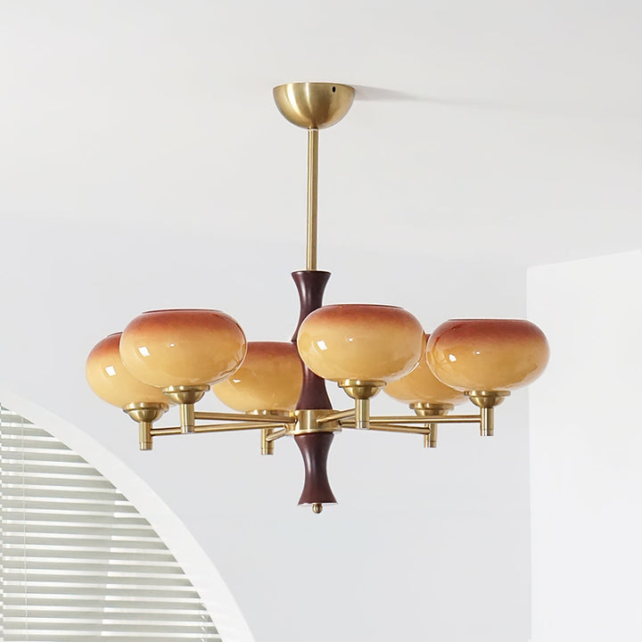 Virelli Lustre Globes en Verre Caramel Bras en Bois de Noyer Vintage - Neutralighting