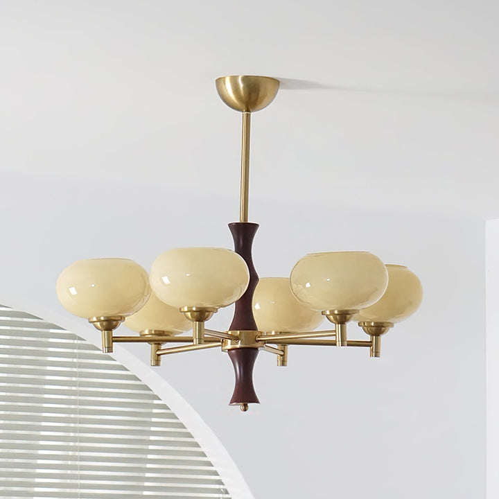 Virelli Lustre Globes en Verre Caramel Bras en Bois de Noyer Vintage - Neutralighting