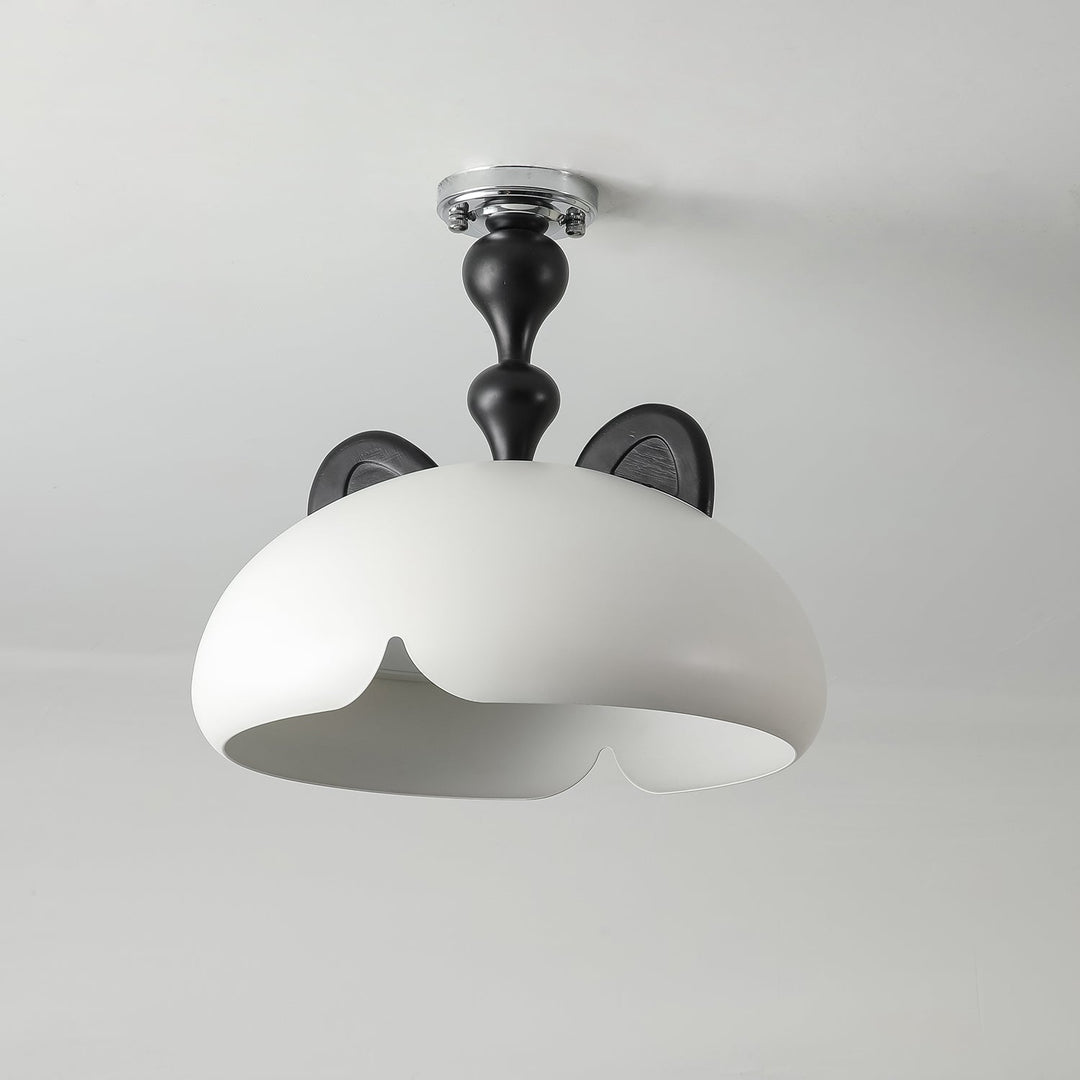 Cat Plafonnier Dôme Brillant Oreilles en Bois - Neutralighting