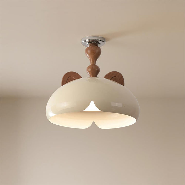 Cat Plafonnier Dôme Brillant Oreilles en Bois - Neutralighting