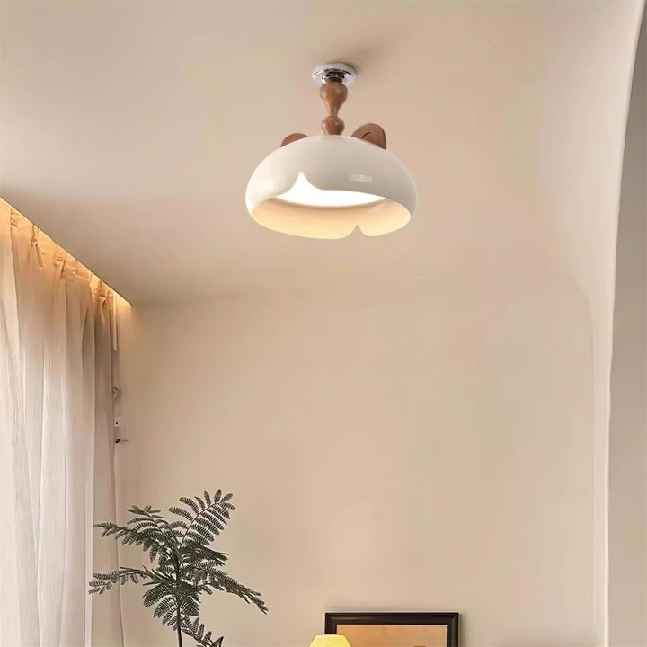 Cat Plafonnier Dôme Brillant Oreilles en Bois - Neutralighting