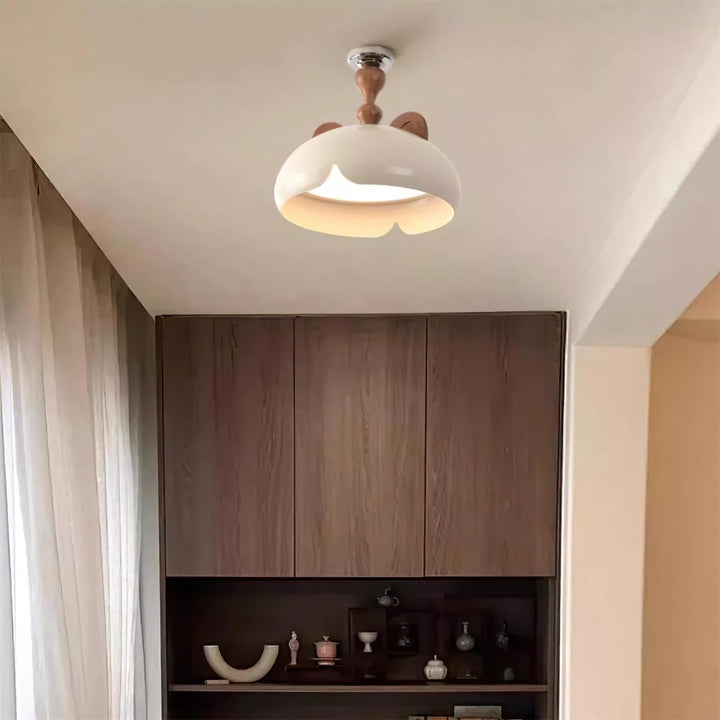 Cat Plafonnier Dôme Brillant Oreilles en Bois - Neutralighting