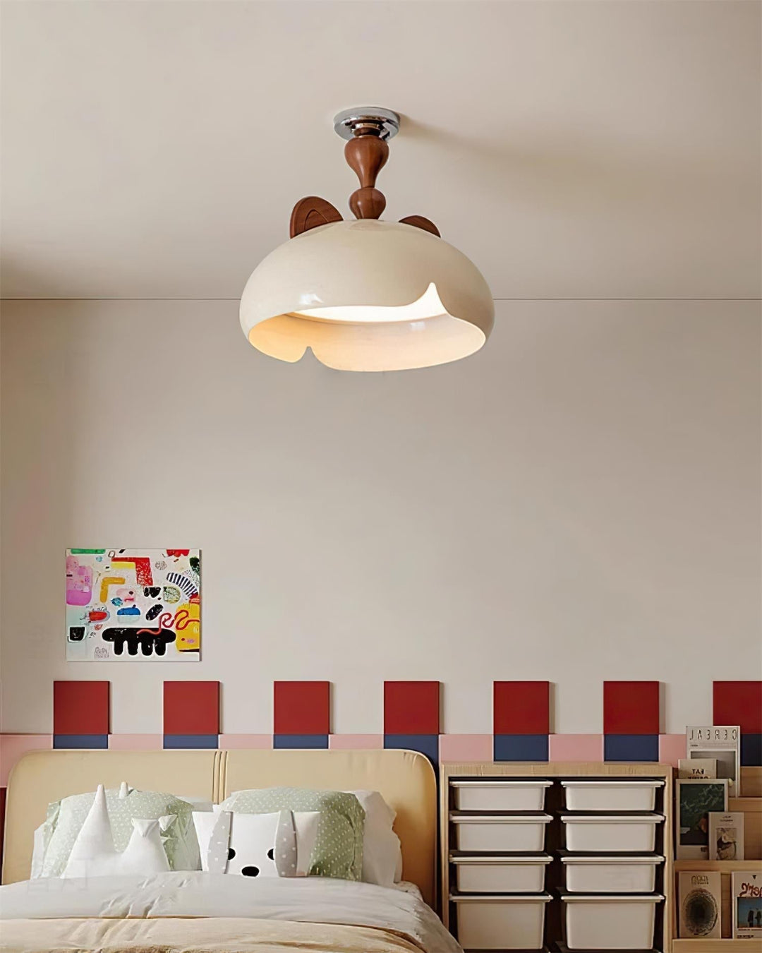 Cat Plafonnier Dôme Brillant Oreilles en Bois - Neutralighting
