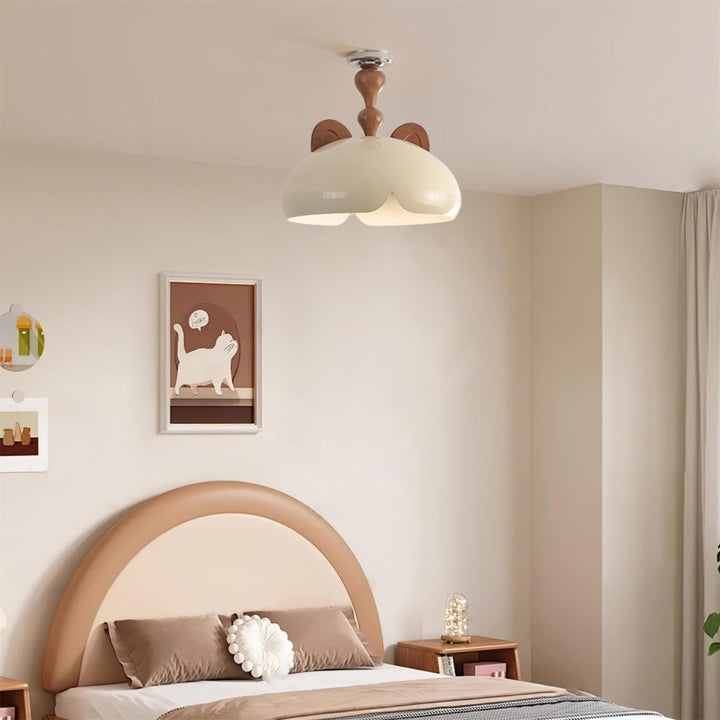 Cat Plafonnier Dôme Brillant Oreilles en Bois - Neutralighting