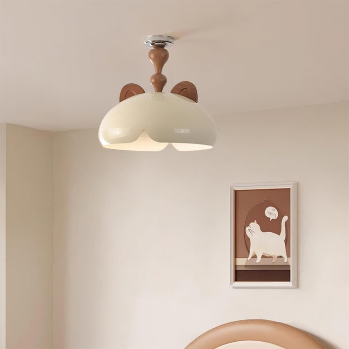 Cat Plafonnier Dôme Brillant Oreilles en Bois - Neutralighting