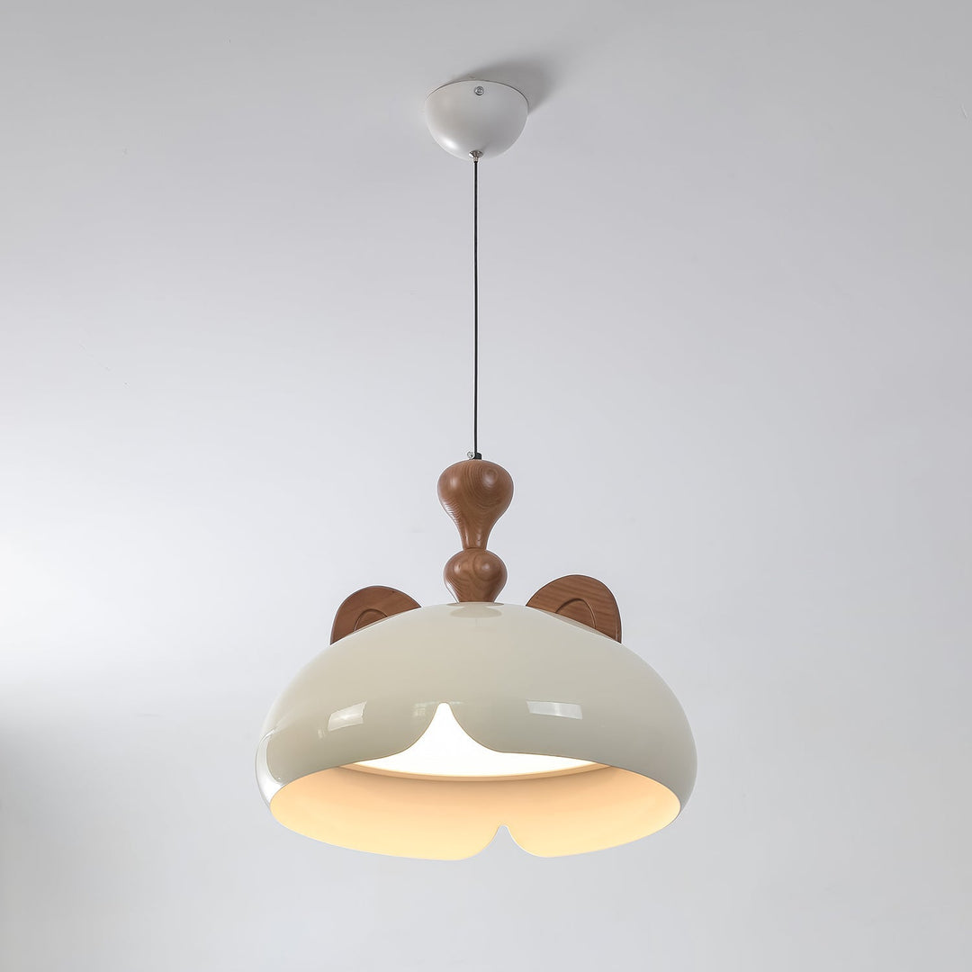 Cat Suspension Lampe Dôme Brillant Oreilles en Bois - Neutralighting