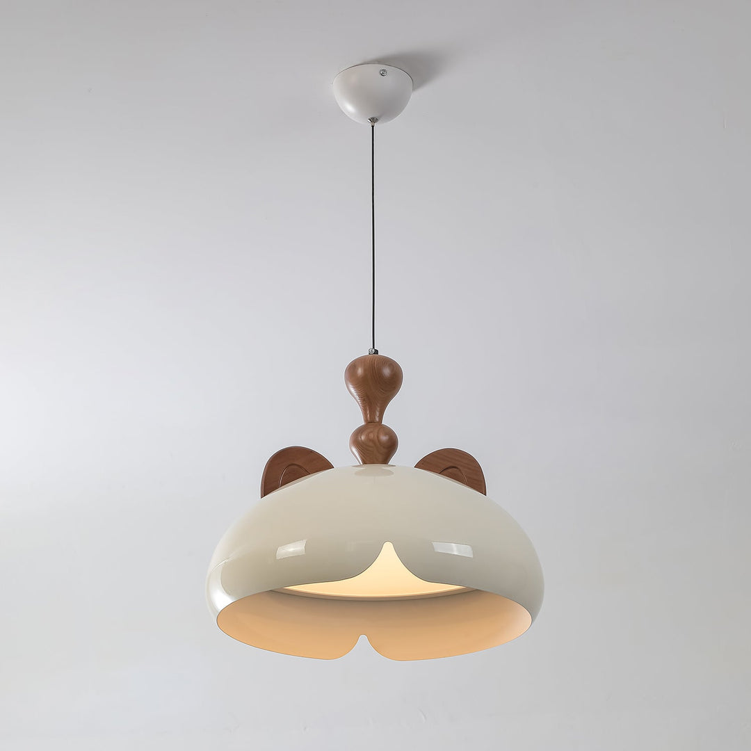 Cat Suspension Lampe Dôme Brillant Oreilles en Bois - Neutralighting