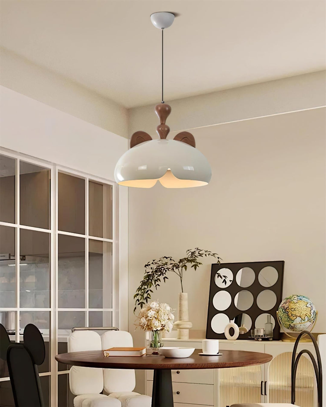 Cat Suspension Lampe Dôme Brillant Oreilles en Bois - Neutralighting