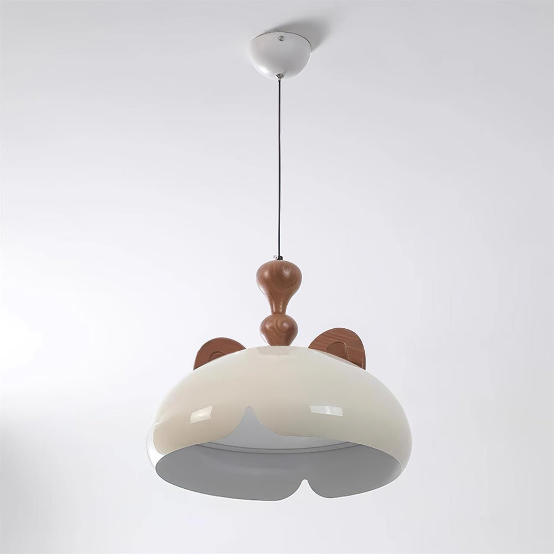 Cat Suspension Lampe Dôme Brillant Oreilles en Bois - Neutralighting