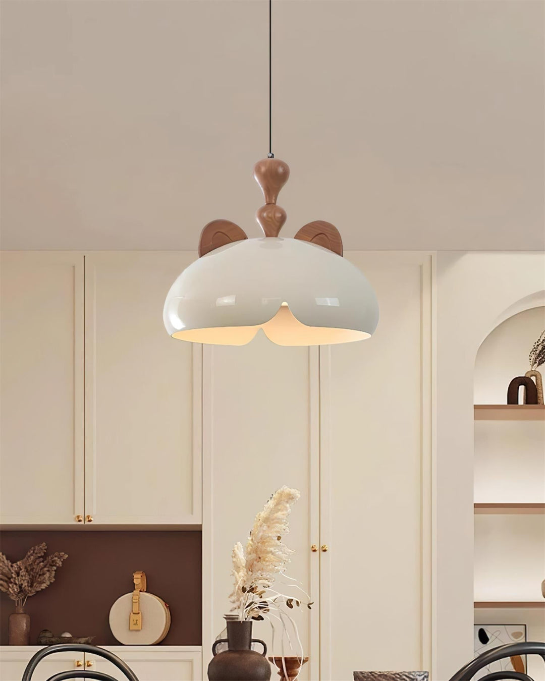 Cat Suspension Lampe Dôme Brillant Oreilles en Bois - Neutralighting