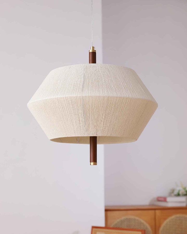Lustra Suspension avec Abat-jour en Fil de Coton et Bois de Noyer Naturel - Neutralighting