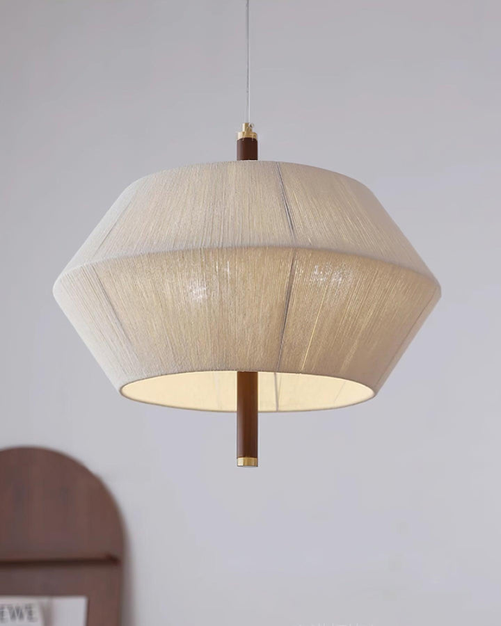 Lustra Suspension avec Abat-jour en Fil de Coton et Bois de Noyer Naturel - Neutralighting