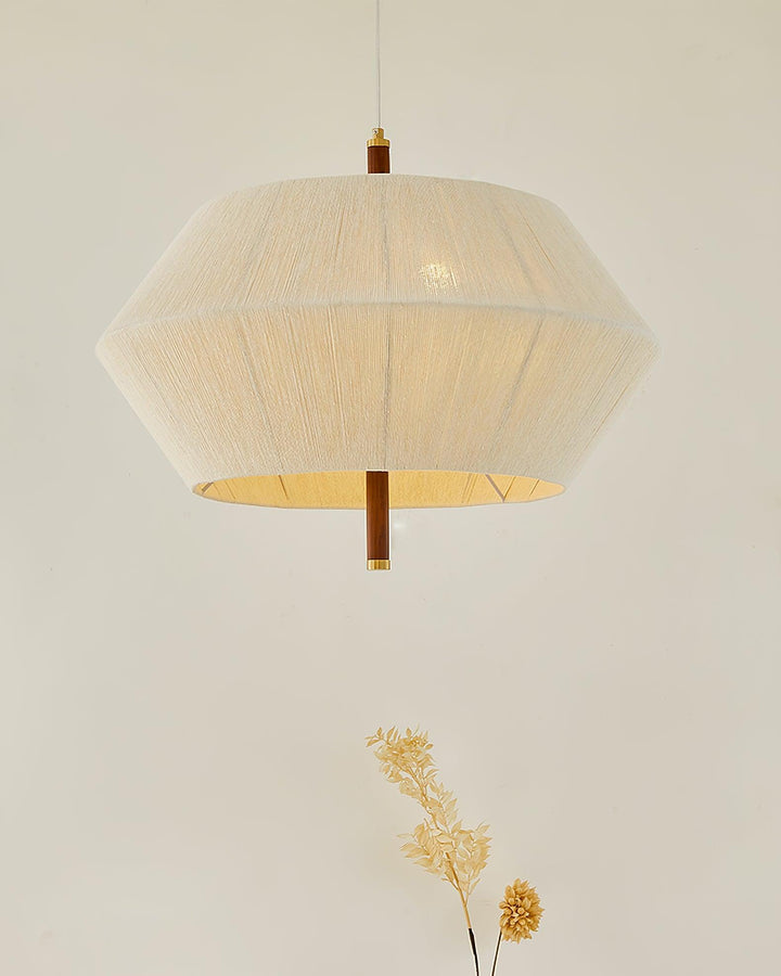 Lustra Suspension avec Abat-jour en Fil de Coton et Bois de Noyer Naturel - Neutralighting
