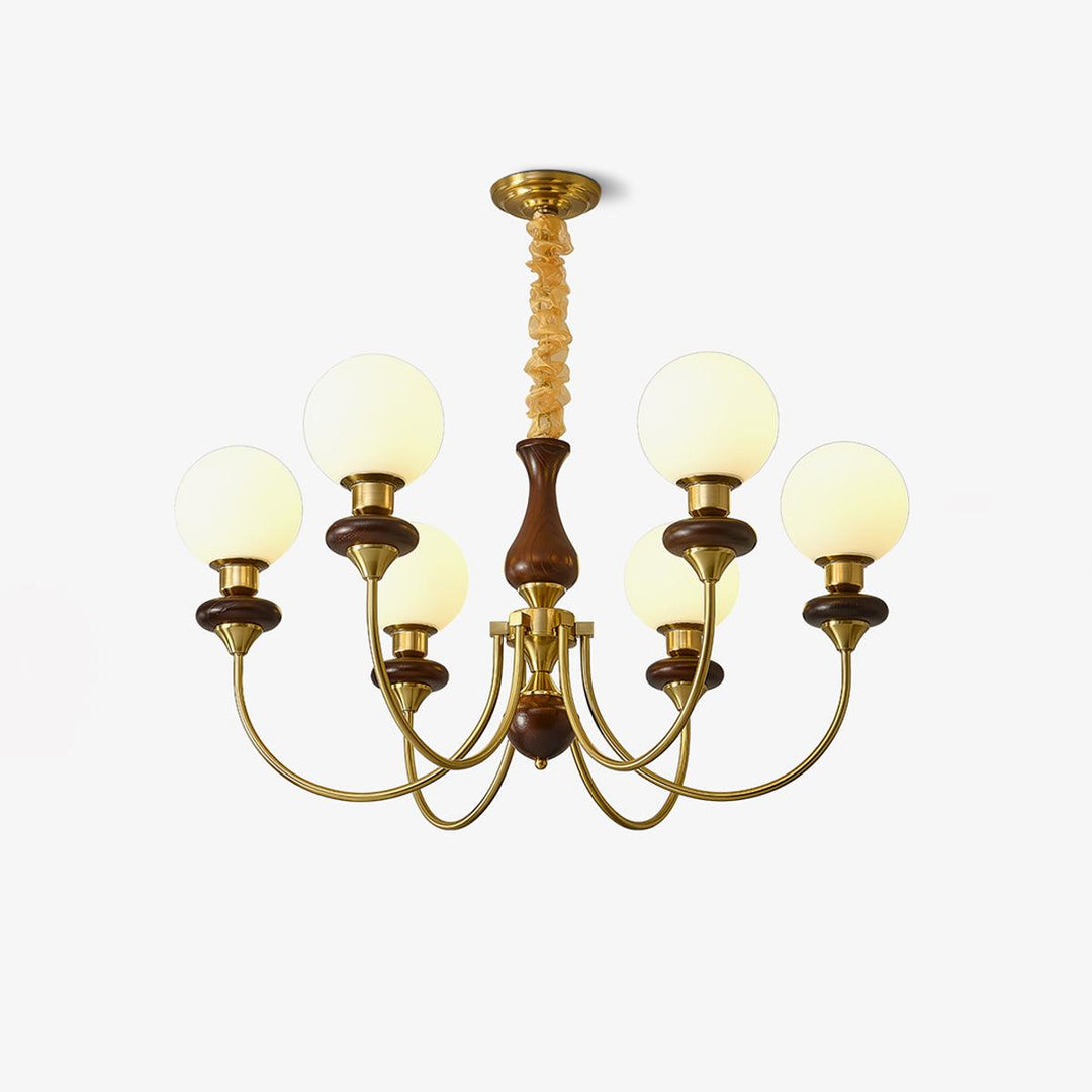 Lustra Chandelier Rétro Laiton Noyer Verre - Neutralighting