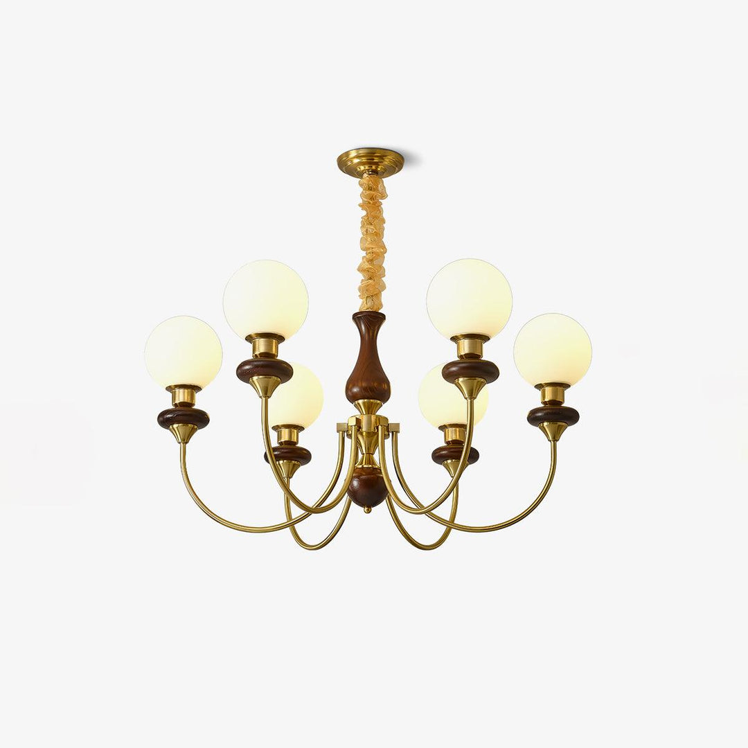 Lustra Chandelier Rétro Laiton Noyer Verre - Neutralighting