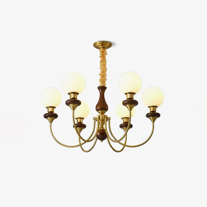 Lustra Chandelier Rétro Laiton Noyer Verre - Neutralighting