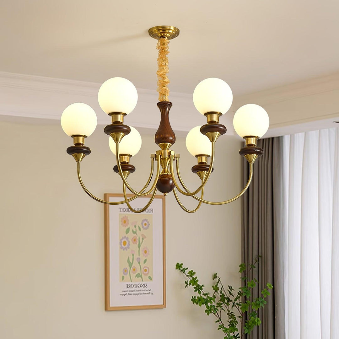 Lustra Chandelier Rétro Laiton Noyer Verre - Neutralighting