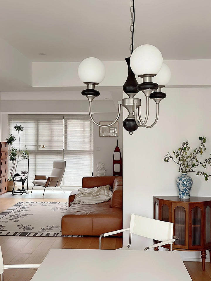 Lustra Chandelier Rétro Laiton Noyer Verre - Neutralighting