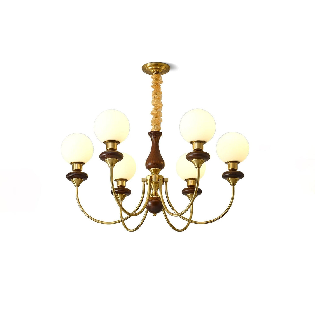 Lustra Chandelier Rétro Laiton Noyer Verre - Neutralighting