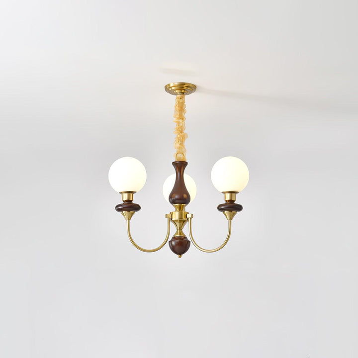 Lustra Chandelier Rétro Laiton Noyer Verre - Neutralighting