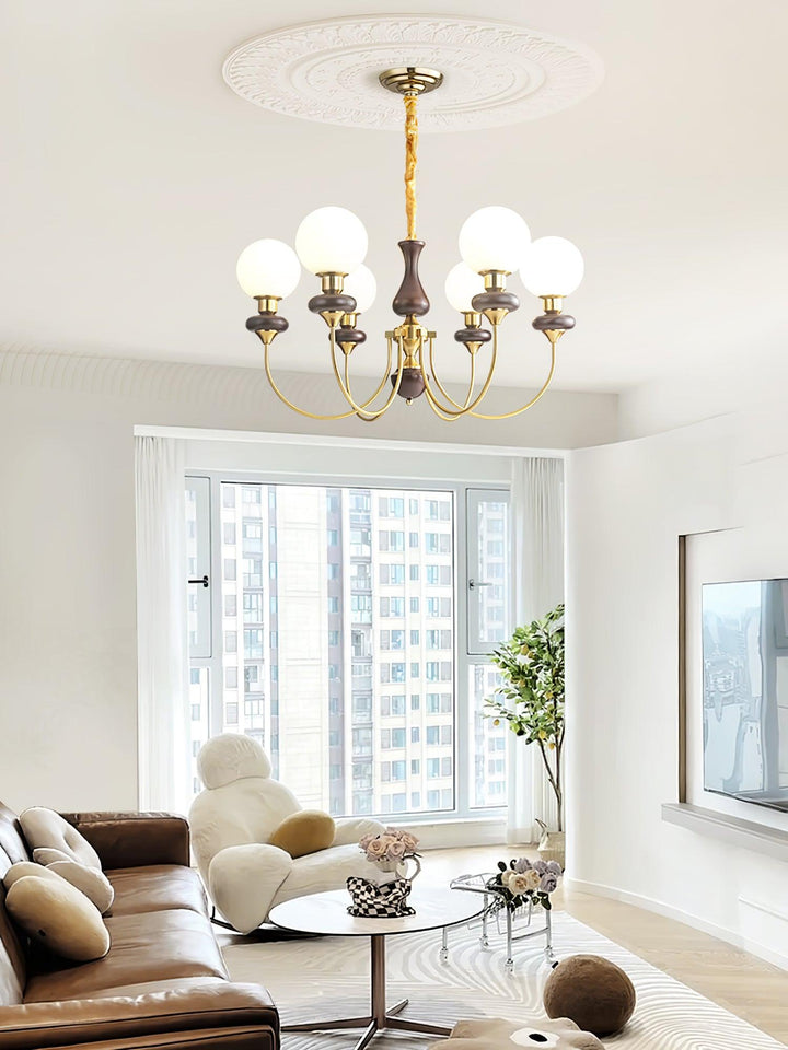 Lustra Chandelier Rétro Laiton Noyer Verre - Neutralighting