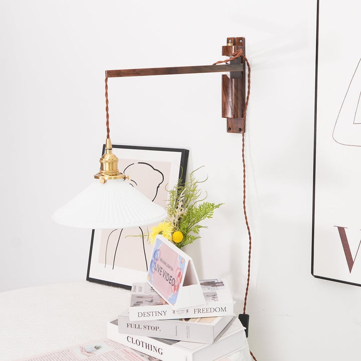 Orphaarae Nordic Art Swing Arm Walnut Ceramic Wall Lamp - Neutralighting
