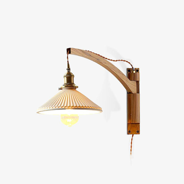 Illaee Nordic Art Swing Arm Walnut Ceramic Wall Light - Neutralighting