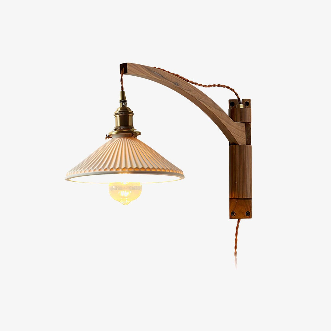 Illaee Nordic Art Swing Arm Walnut Ceramic Wall Light - Neutralighting