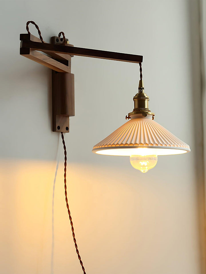 Illaee Nordic Art Swing Arm Walnut Ceramic Wall Light - Neutralighting