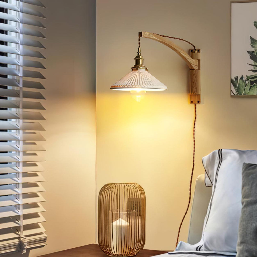 Illaee Nordic Art Swing Arm Walnut Ceramic Wall Light - Neutralighting