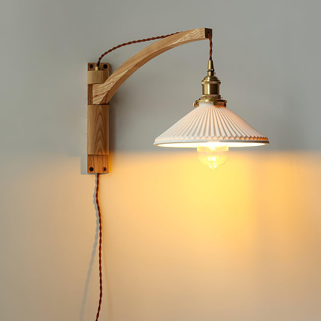 Orphaarae Nordic Art Swing Arm Walnut Ceramic Wall Lamp - Neutralighting