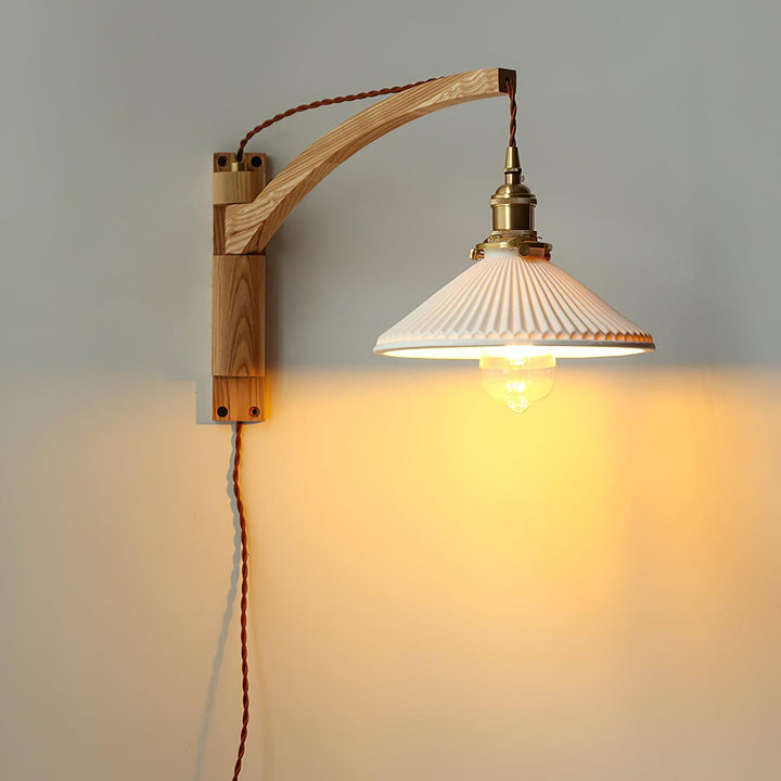Orphaarae Nordic Art Swing Arm Walnut Ceramic Wall Lamp - Neutralighting