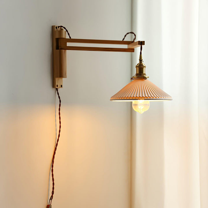 Orphaarae Nordic Art Swing Arm Walnut Ceramic Wall Lamp - Neutralighting