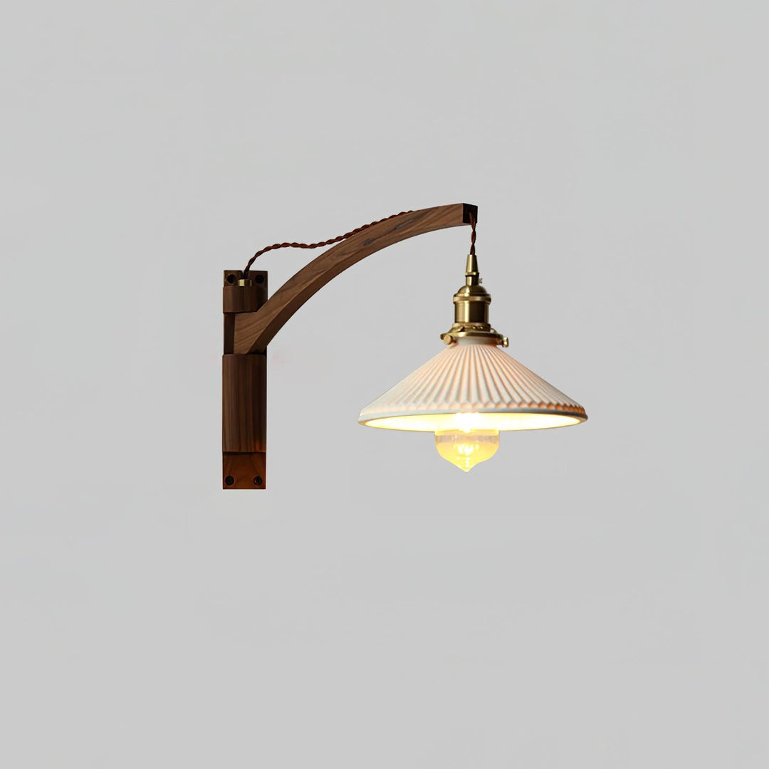 Illaee Nordic Art Swing Arm Walnut Ceramic Wall Light - Neutralighting