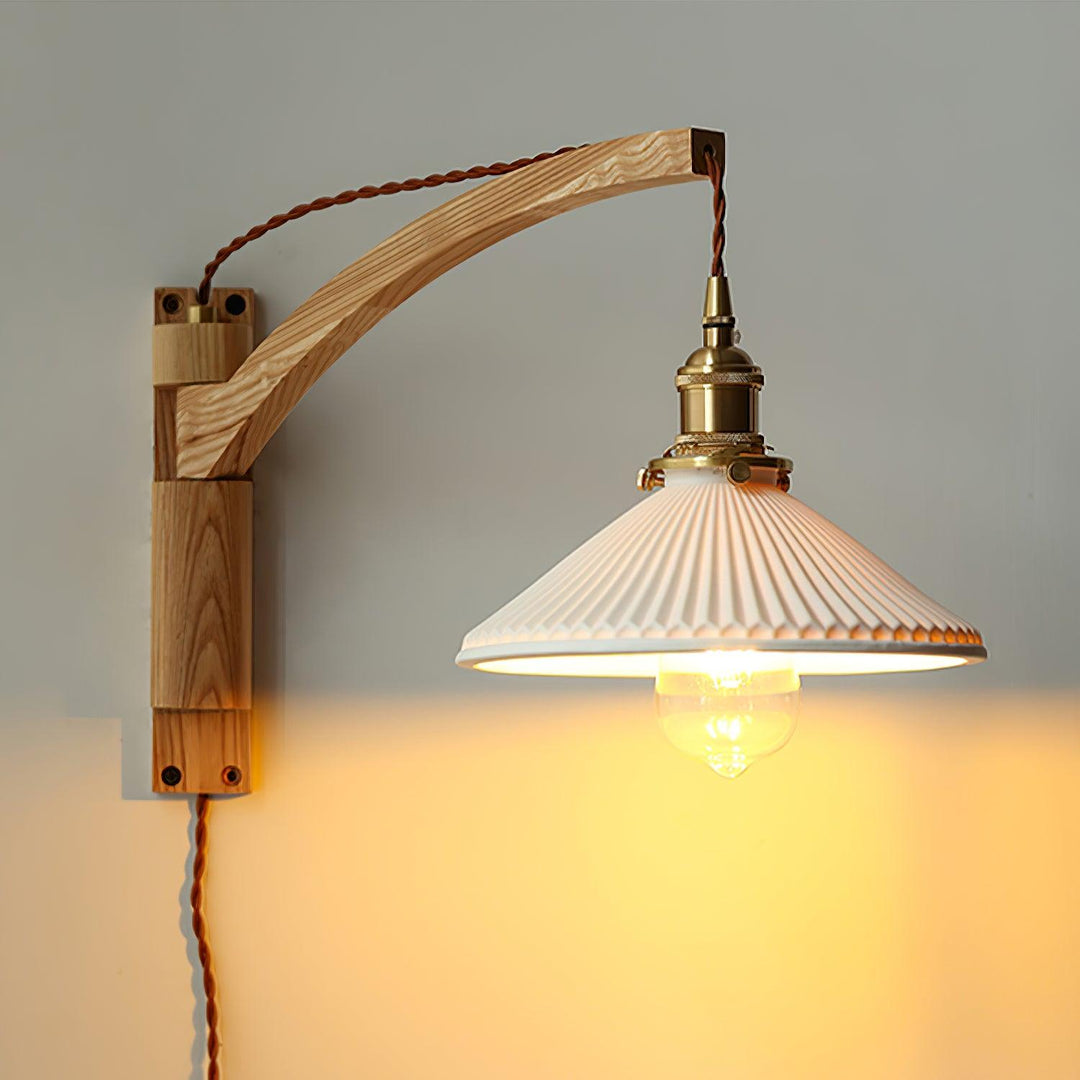 Orphaarae Nordic Art Swing Arm Walnut Ceramic Wall Lamp - Neutralighting