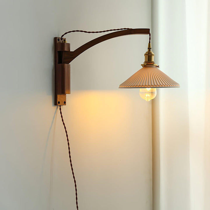 Orphaarae Nordic Art Swing Arm Walnut Ceramic Wall Lamp - Neutralighting