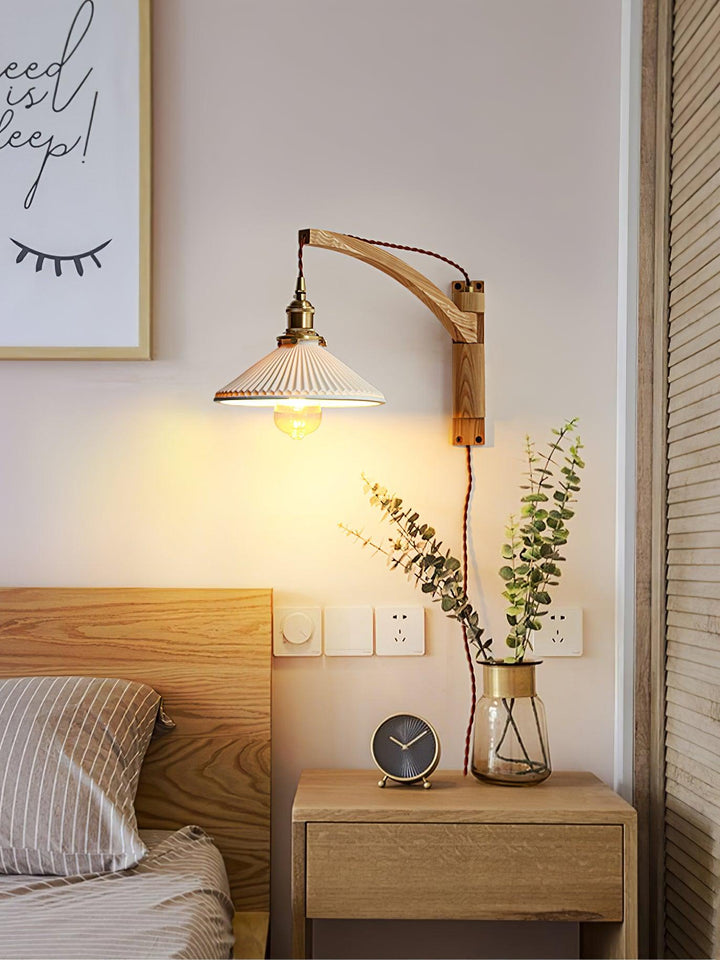 Illaee Nordic Art Swing Arm Walnut Ceramic Wall Light - Neutralighting