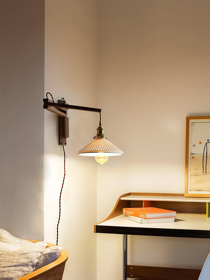 Orphaarae Nordic Art Swing Arm Walnut Ceramic Wall Lamp - Neutralighting