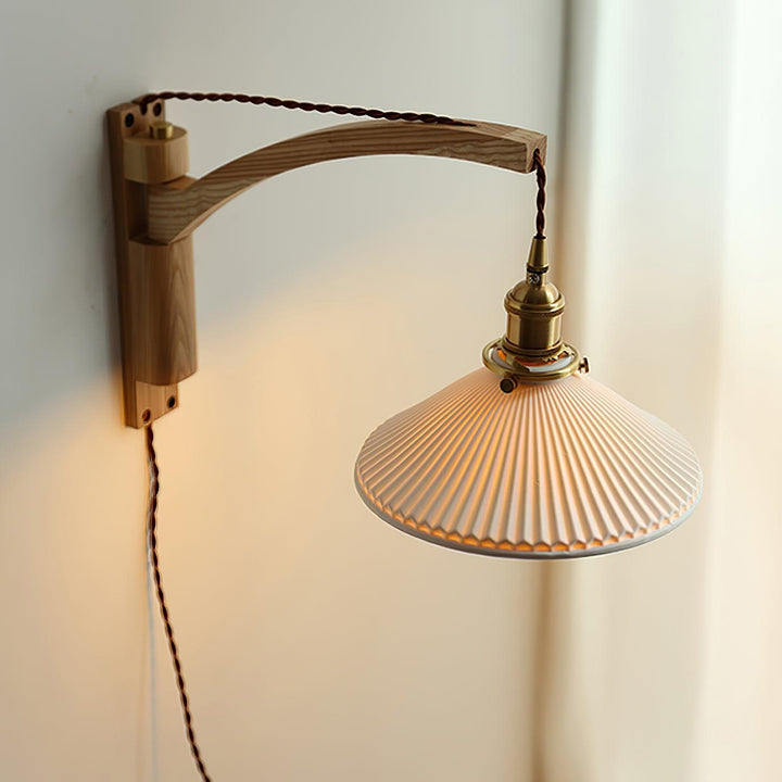 Orphaarae Nordic Art Swing Arm Walnut Ceramic Wall Lamp - Neutralighting
