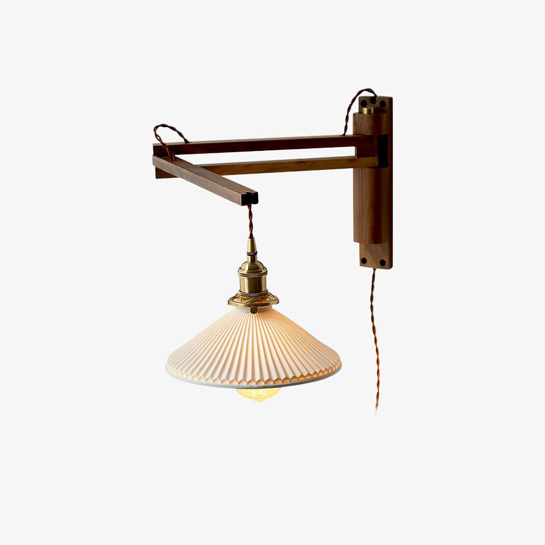Orphaarae Nordic Art Swing Arm Walnut Ceramic Wall Lamp - Neutralighting
