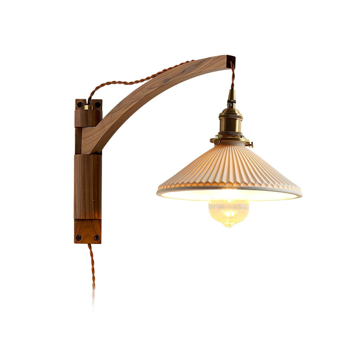 Orphaarae Nordic Art Swing Arm Walnut Ceramic Wall Lamp - Neutralighting