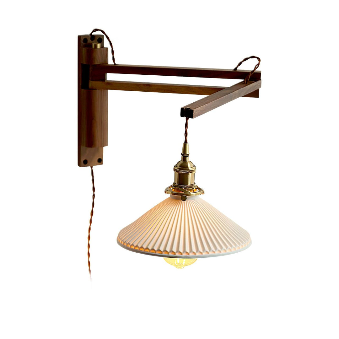 Orphaarae Nordic Art Swing Arm Walnut Ceramic Wall Lamp - Neutralighting