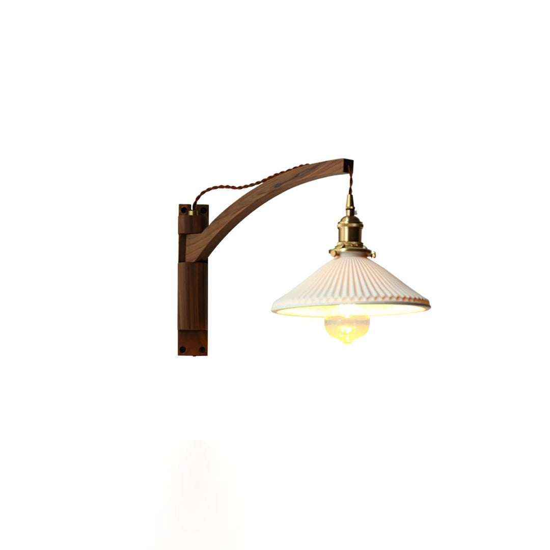 Orphaarae Nordic Art Swing Arm Walnut Ceramic Wall Lamp - Neutralighting