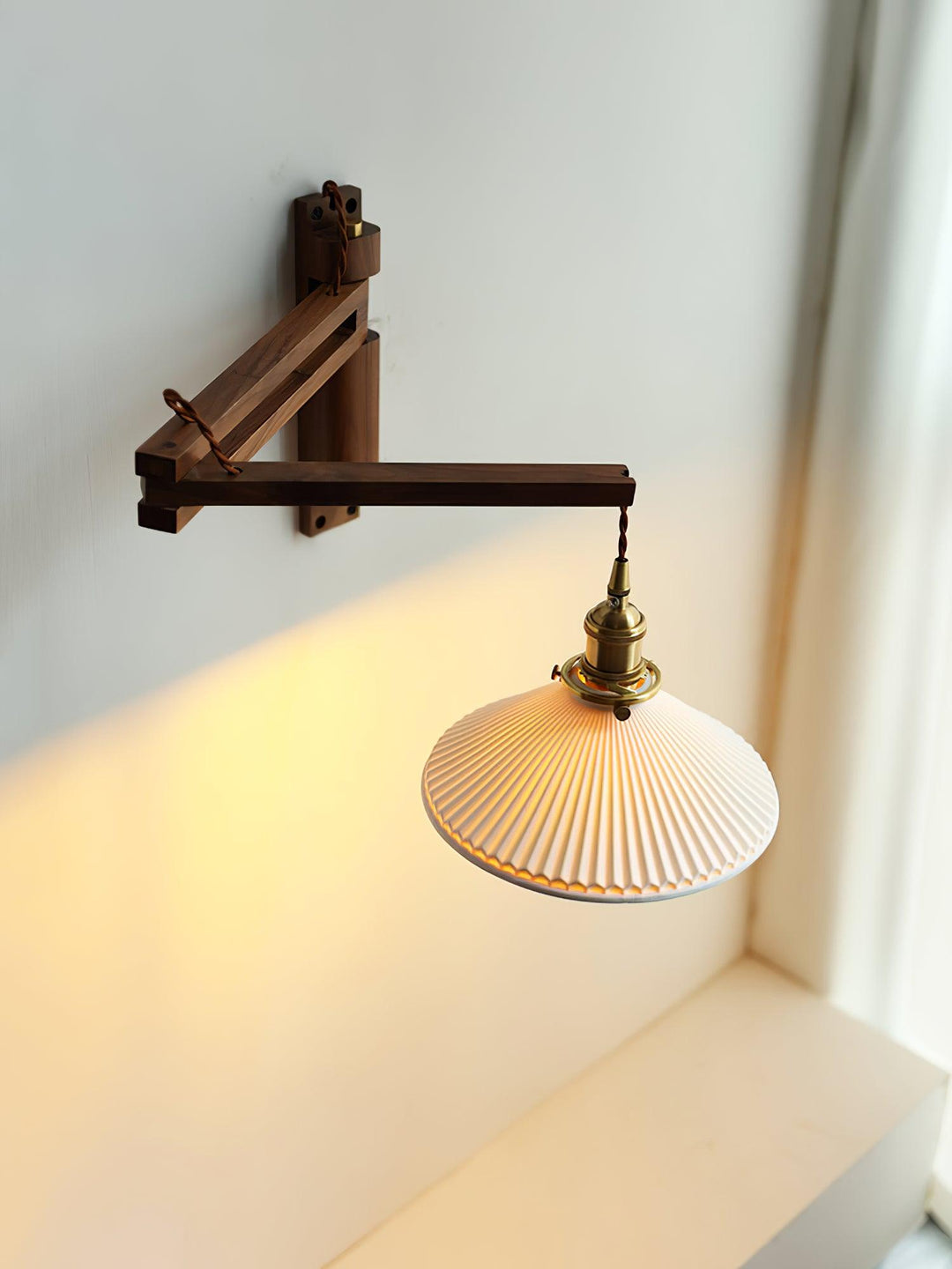 Lyphaia Nordic Art Telescopic Walnut Ceramic Wooden Wall Lamp - Neutralighting