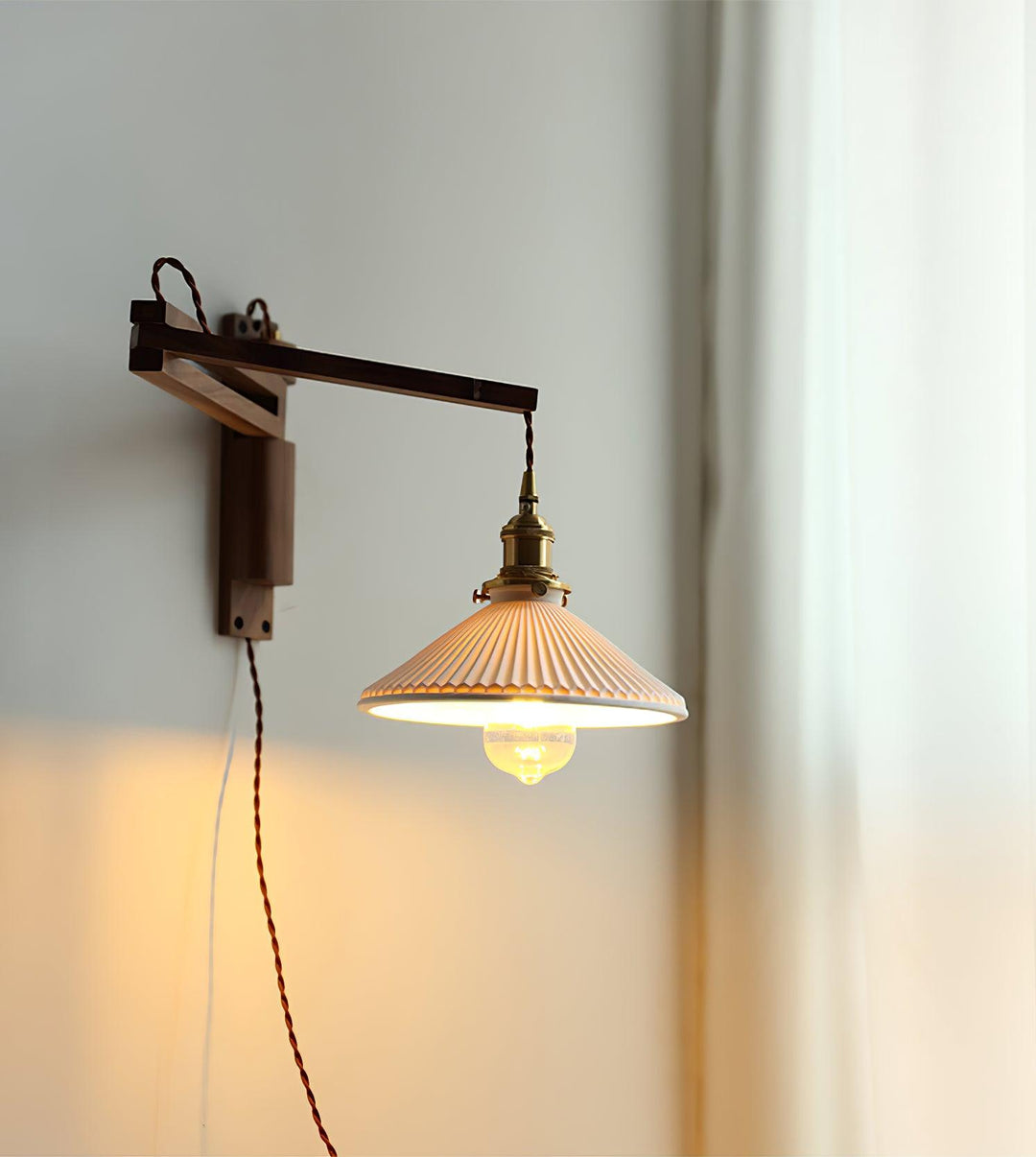 Lyphaia Nordic Art Telescopic Walnut Ceramic Wooden Wall Lamp - Neutralighting