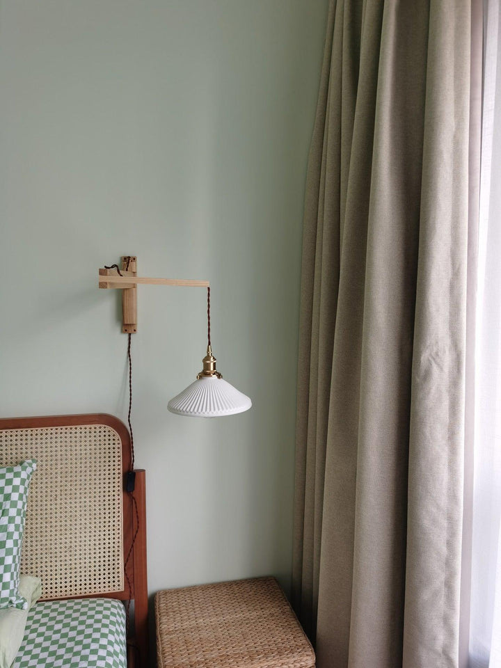 Lyphaia Nordic Art Telescopic Walnut Ceramic Wooden Wall Lamp - Neutralighting
